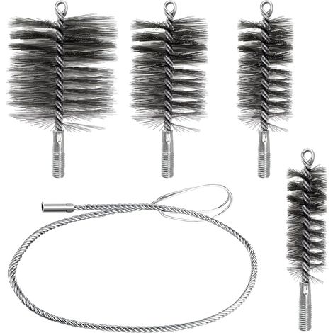 5 Pièces Kit de Ramonage Poils Forts, Grande Facilité D'utilisation, Brosse pour Tuyau de Poêle Nettoyage de Tuyaux et Elimination de la Rouille, Kit Ramonage Poele Pellet 30mm 50mm 80mm 150mm