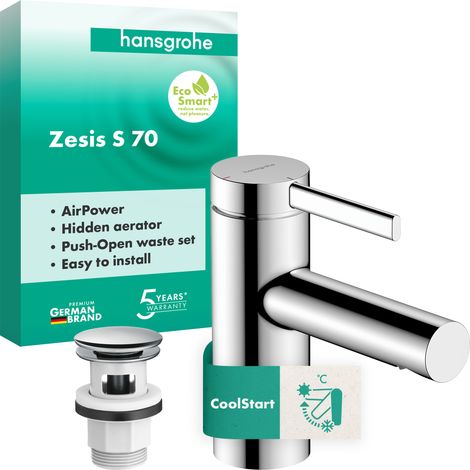 Hansgrohe Zesis S - Miscelatore per lavabo con scarico Push-Open, EcoSmart+, CoolStart, cromato 74715000 (1/5)