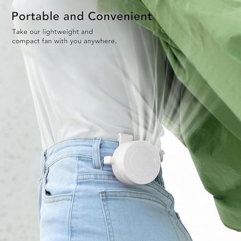 Ventilatore senza pale, portatile e silenzioso, con clip a 3 velocità, ideale per viaggi all'aperto, regalo, camicia bianca. (1/4)