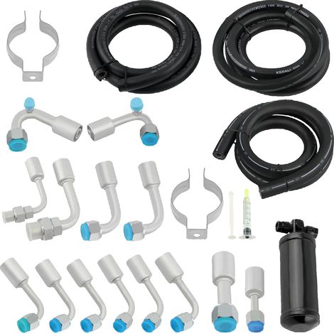 Kit de tuyaux de climatisation universel 134a, longueurs de tuyau multiples, divers raccords, bouteille de séchage durable (1/5)