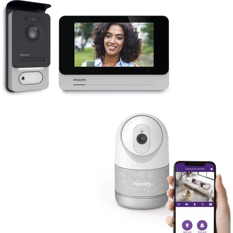 Philips – Kit de vidéosurveillance avec caméra intérieure connectée 2k – Visiophone filaire 7' couleur tactile – Application mobile WelcomeEye (1/5)