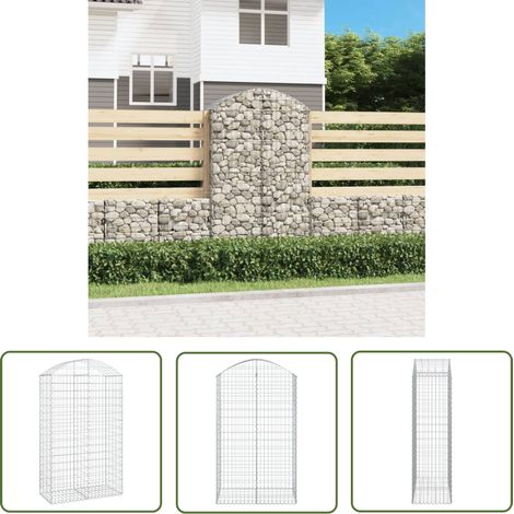 The Living Store Panier de gabions arqué 100x50x160/180 cm Fer galvanisé - Paniers De Gabions - Mur De Gabions - Clôture Végétale - Décoration Jardin - Séparation Jardin (1/5)