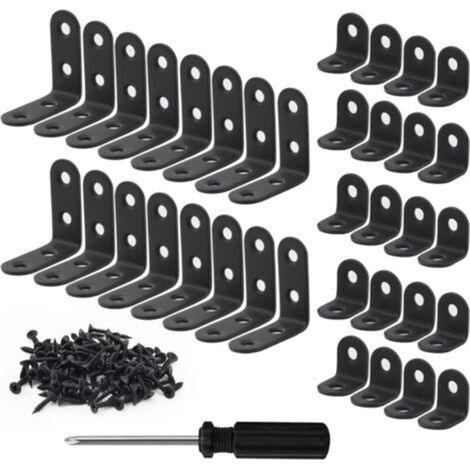 36 Equerre De Fixation,20X20mm Et 40X40mm,Noir,Acier Inoxydable,Forme L,Angle 90 Degrés,Réparation Meubles (1/4)