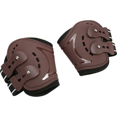 Guêtres de protection pour boulets de cheval, respirantes et aérées, perforées, pour protéger les membres postérieurs des chevaux et prévenir les blessures aux boulets. Marron, taille M. (1/5)