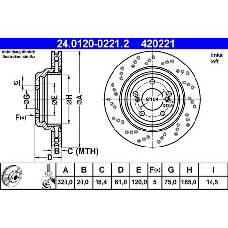 Disque de frein ATE 24.0120-0221.2 BMW 34 21 2 282 303