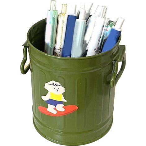 Porte-stylo métallique grande capacité mignon - Rangement bureau pratique pour stylos crayons école maison vert (1/5)