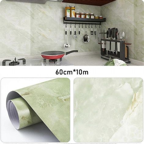 Autocollant carrelage vert 60 cm x 10 m, motif marbre, pour cuisine (1/5)