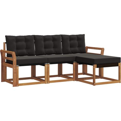 Outdoor Sofa Set with Cushion 4 pcs Natural and Black vidaXL