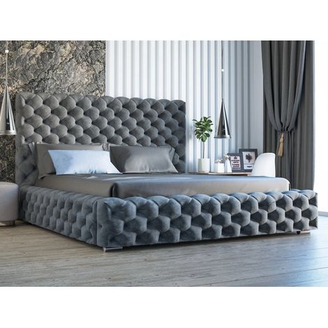 Graingold – Lit coffre 180x200 velours gris foncé – Rangement avec vérins à gaz – Tissu hydrophobe Monolith – Cadre en bois massif renforcé (1/5)