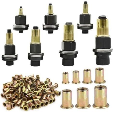 7 Pièces Écrous à tête de Rivet à Main, Riveteuse Pneumatique Kit de mandrin, Ensemble de Têtes de Rivetage Manuel, pour Rivets M3 M4 M5 M6 M8 M10 M12 (1/5)