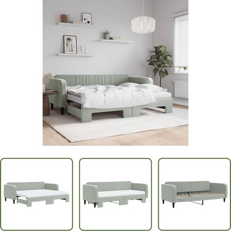 vidaXL Canapé - Lit de jour avec gigogne et matelas gris clair 90x200cm velours (1/5)