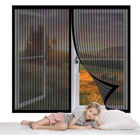 1 Moustiquaire Magnétique 120x130cm Fermeture Automatique Tissu Lavable Pour Portes Et Fenêtres Noir (1/5)