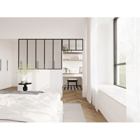 Verrière atelier en aluminium thermolaqué noir 150 x 105 cm + imposte 73 x 40 cm (L x H) – BAYVIEW