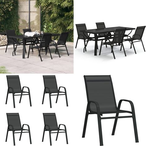 5-tlg. Garten-Essgruppe Schwarz - Terrassentisch - Gartenstühle