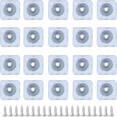 20 patins carrés en caoutchouc de 30 mm x 30 mm pour pieds de meubles, adaptés aux sols en bois, antidérapants et transparents, à visser. (1/5)