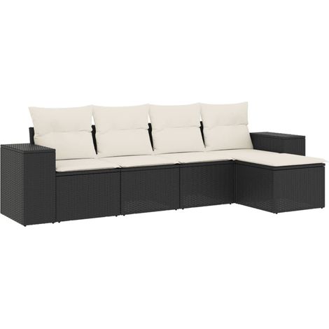 Set Divani da Giardino 5 pz Salotto da Giardino con Cuscini in Polyrattan Nero (1/5)