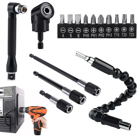 16 Pieces Angle Screwdriver Kit, 105° Angle Screwdriver Adapter, L-Key, Quick Change Magnetic Bit Holder, Flexible Extension Rods for Confined Spaces (1/5)