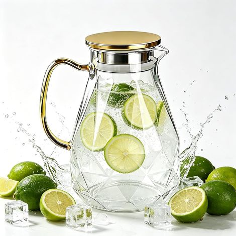 Carafe En Verre - 1,8L - Design Diamant - Verre Borosilicate - Thé Glacé Et Café Chaud - Transparent (1/5)
