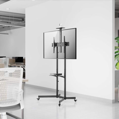 AISENS - SOPORTE DE SUELO ECO CON RUEDA, BANDEJA PARA DVD Y SOPORTE DE CÃMARA PARA MONITOR/TV 45KG DE 37-70, NEGRO