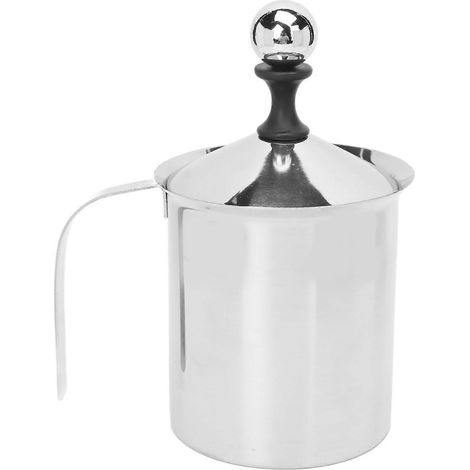 Mousseur à lait manuel compatible, acier inoxydable 304, finition brossée double couche, capacité de 800 cc, poignée large. (1/5)