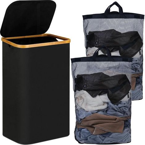 Panier à linge avec couvercle,110L Grande Capacité Corbeille a Linge,avec Poignées,2 Sac Intérieur Amovibles,Tissu Oxford Bac a Linge Laundry Basket,Gain de Place paniers à linge pliables(Noir) (1/5)