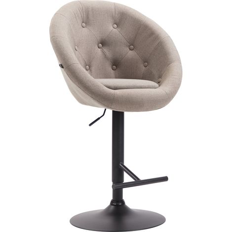 Tabouret de bar design moderne forme œuf capitonné avec repose-pieds en métal noir tissu taupe TDB10331