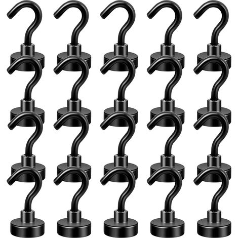 Lot de 20 crochets magnétiques noirs de 10 kg + aimants robustes avec crochet pour réfrigérateur, crochet de croisière super fort pour accrocher (1/5)