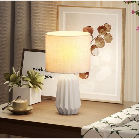 Keramiktischlampe mit Leinenlampenschirm, E27, 22 x 22 x 39 cm, Beige OKMYHOME (1/5)