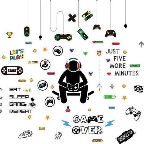 KLVGTIFS PU - Stickers Muraux Gamer Gaming Autocollant Mural Contrôleur Jeu Vidéo Décoration Murale Salle de Jeux Chambre Garçon Chambre Fille (1/5)