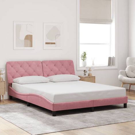 Cadre de lit sans matelas-Structure de lit rose 160x200 cm velours (1/5)