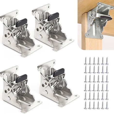 Lot de 4, supports pour table pliante avec charnières à verrouillage, charnières robustes, supports pour pieds de table pliants à 90 degrés (argenté) (1/5)