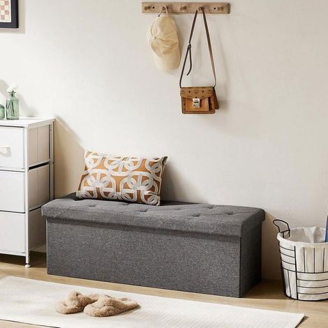 Tabouret ottoman pliant, ottoman avec rangement, banc de bout de lit, siège rembourré, banc de rangement avec assise pour chambre (1/3)