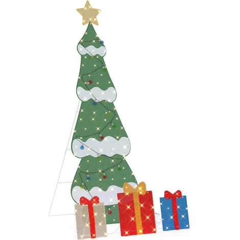 Sapin de Noël Arbre de Noël lumineux avec 3 boîtes-cadeaux 2D blanc chaud (1/5)