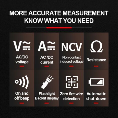 Vtizikl Multimètre numérique intelligent 4000 points NCV Compteur Testeur portable Voltmètre Ampèremètre avec lampe de poche rétro-éclairé Mesure de tension et de résistance de courant AC/DC Déte