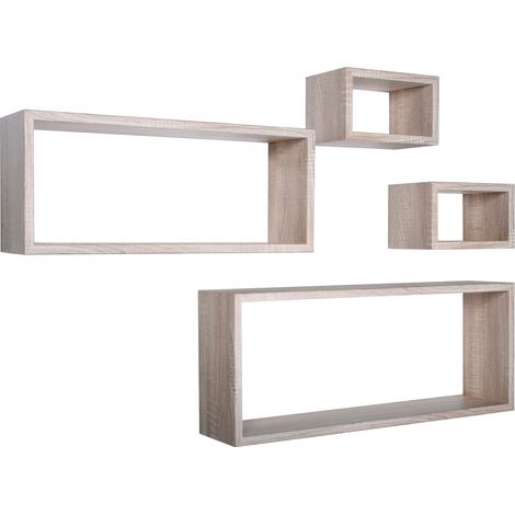 Set 3 Mensole Cubo da Parete Quadrato e Rettangolare in Fibra di Legno Merlino Rovere Sagerau (1/5)