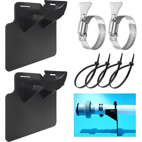 Supporto per tubi da piscina, 2 pezzi, accessori per piscine fuori terra con fascetta stringitubo e protezione anti-torsione in plastica (nero) (1/5)