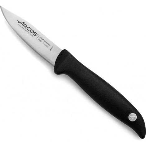 Cuchillo Mondador Arcos Menorca 145000 de acero inoxidable Nitrum y mango de polipropileno con hoja de 7.5 cm en blíster