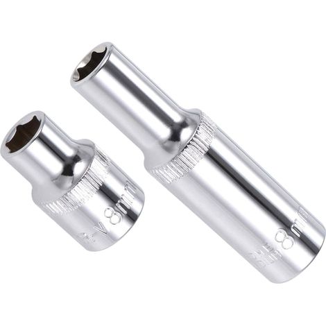 2Pcs Douille 6 pans Embout 3/8" Profondeur 8mm Chrome poli CR-V (1/5)