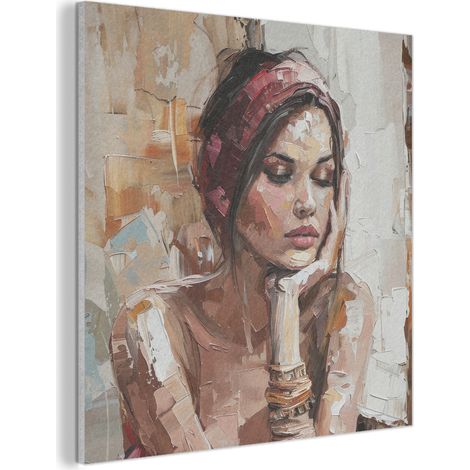 CUADRO ACÚSTICO Mujer - Pintura - Retrato - Moderno Cuadros Decoracion Salon Modernos 90x90 (1/5)