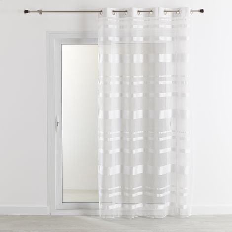 Homemaison – Voilage rayures horizontales 140x240 cm – 100% polyester – 8 œillets argent – Finition plombée pour un tombé parfait