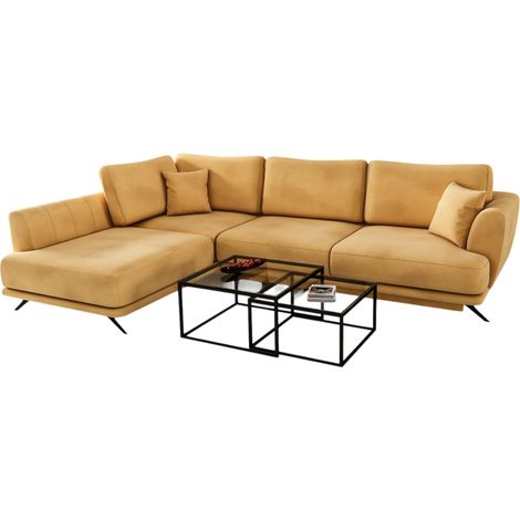 Canapé convertible angle gauche velours jaune Savary 280cm (1/5)
