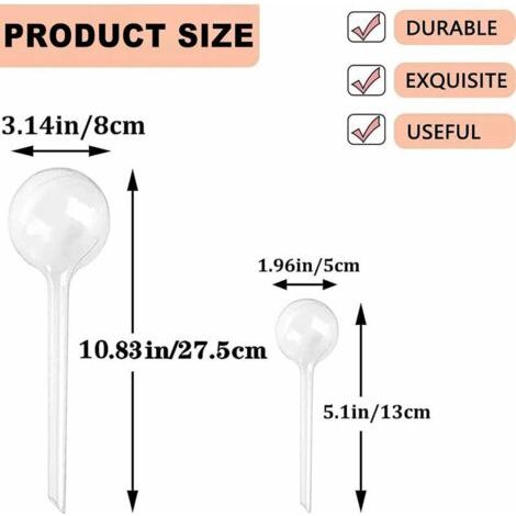 Lot de 12 Globes système d'arrosage en Verre avec Pointes, arrosage Automatique Interieur, Transparent PVC arrosage Goutte à Goutte (Petit,Transparent) (1/5)