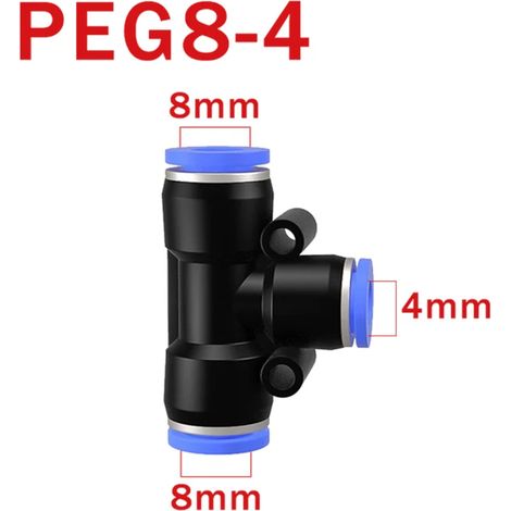 (PEG 8-4-10PCS) Raccord rapide en T pour tuyau pneumatique, réducteur, connecteur en T à 3 voies en plastique (1/5)