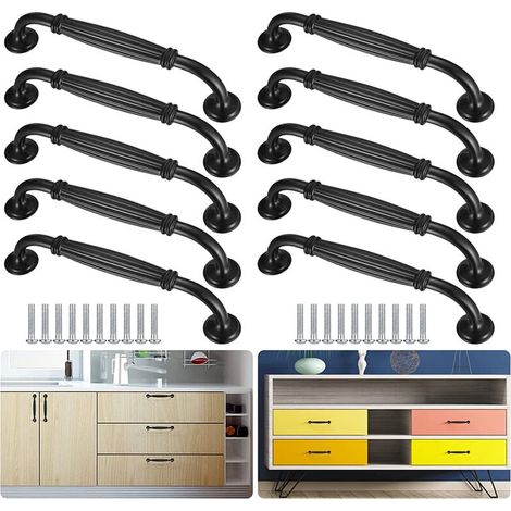 [NEVER USED] 10 Black Cabinet Handles 128mm Furniture Handles Made of Aluminum Alloy for Drawer Garden Door Shed Door with Screws (1/4)