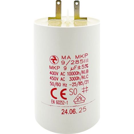 Condensateur 9µF - Ø35x50mm - pour moteur de volet roulant Cosses 2.8 mm - Somfy 203618A (1/4)
