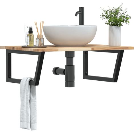 Waschbeckenregal Wandmontage Stahl und Akazienholz