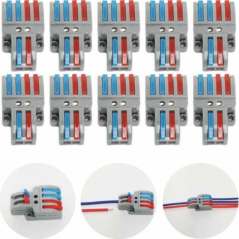 Terminales de conexión, 10 piezas, conector eléctrico con palanca de accionamiento, terminal de conexión eléctrica automática compacta, 2 entradas, 4 salidas, con tornillos de montaje (1/5)