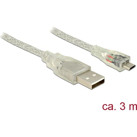 Delock cable usb 2.0 tipo-a macho  usb 2.0 micro-b macho de 3 m transparente