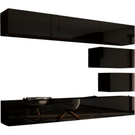 Set di mobili da soggiorno nero sospesi collezione CEPTO XVI 249cm, 8 pezzi, modulari. (1/5)