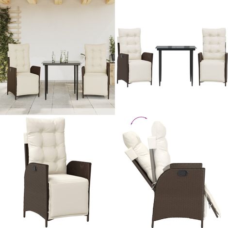 3-tlg. Garten-Essgruppe mit Kissen Braun Poly Rattan - Gartentisch - Gartenstuhl (1/5)